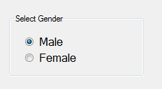 A screen grab of a light grey option box asks you to 'Select Gender'. There are two options, 'Male,' which has been selected with a blue dot, or 'Female'
