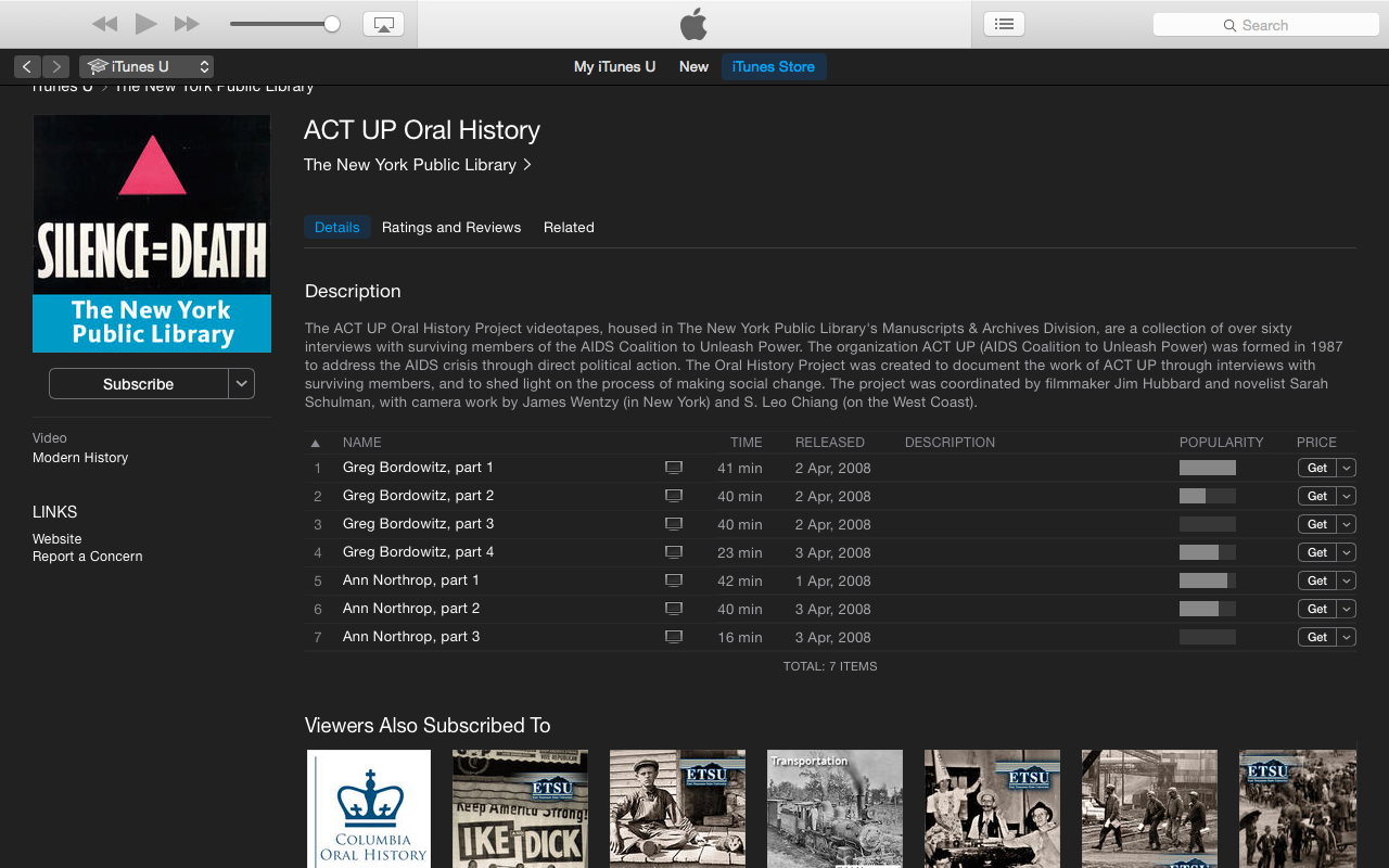 Find the NYPL ACT UP Oral History archive on iTunes