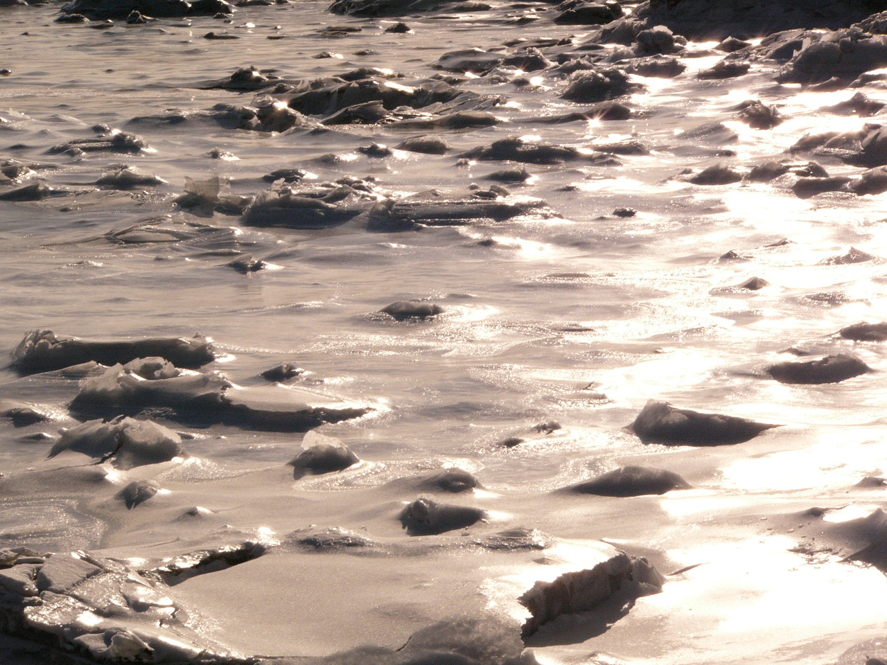 Photo by Kéline Gotman: Sun reflects of ice blocks from northern Québec. The image is close-up, so the ice becomes a landscape without scale.