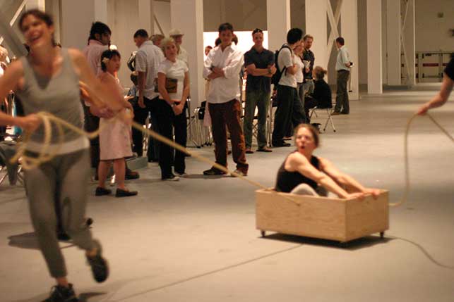 Roller Boxes (1960), performed at The Museum of Contemporary Art, Los Angeles, 2004. Photo: Carol Peterson.