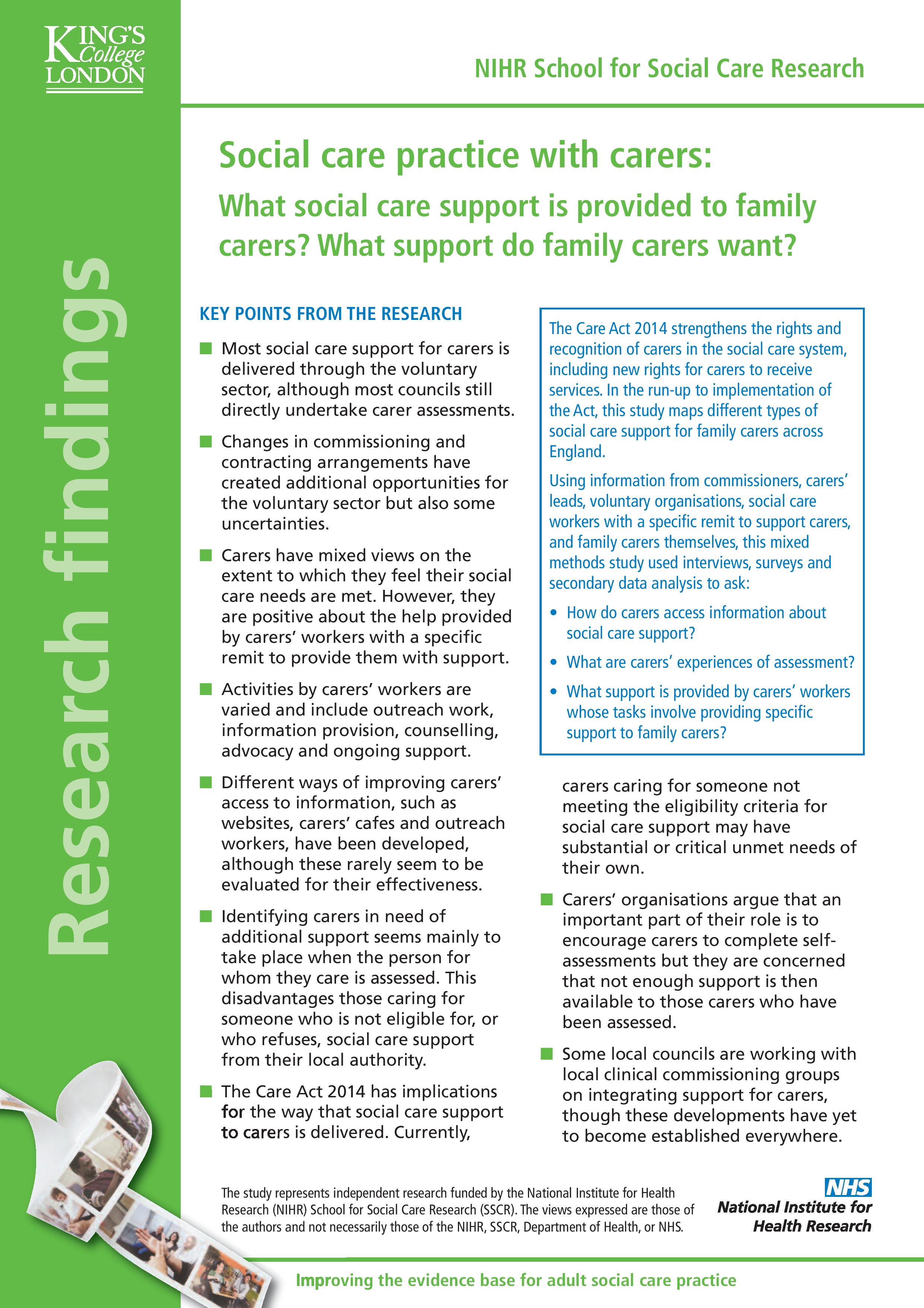 NIHR SSCR Research Findings Carers Nov 2014