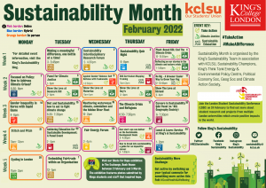 Calendar showing all sustainability month events throughout February