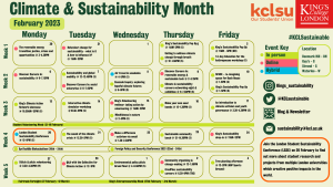 Calendar showing all events in February as part of sustainability month