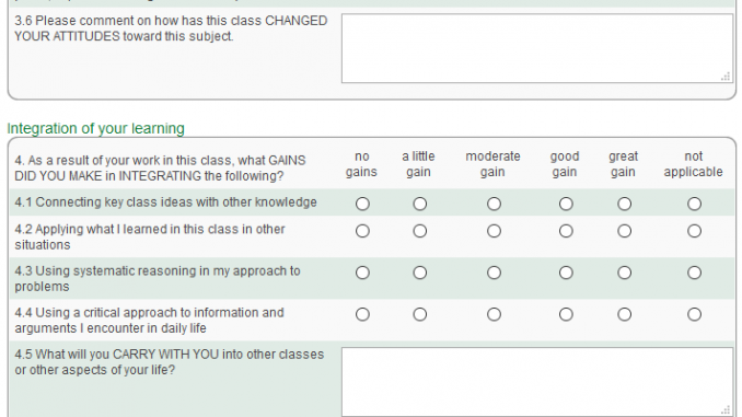 Excerpt from the Student Assessment of Their Learning Gains questionnaire