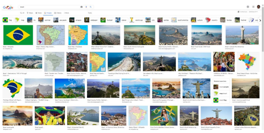 Google Image results for “Brazil”; sites, practices, people, and symbols