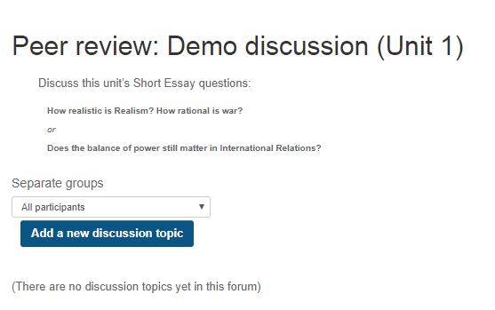 Screen shot of a peer review discussion forum without topics 