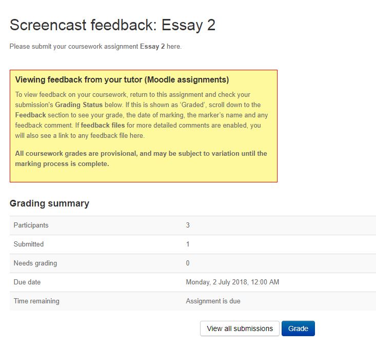 This is an image of a screencast example from Moodle Assignment. 