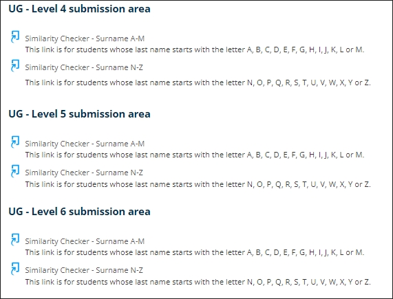 Screenshot of the different Turnitin Submissions.