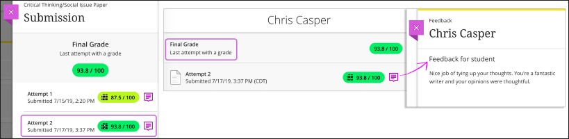 Screenshot of a Blackboard assignment allows multiple attempts 