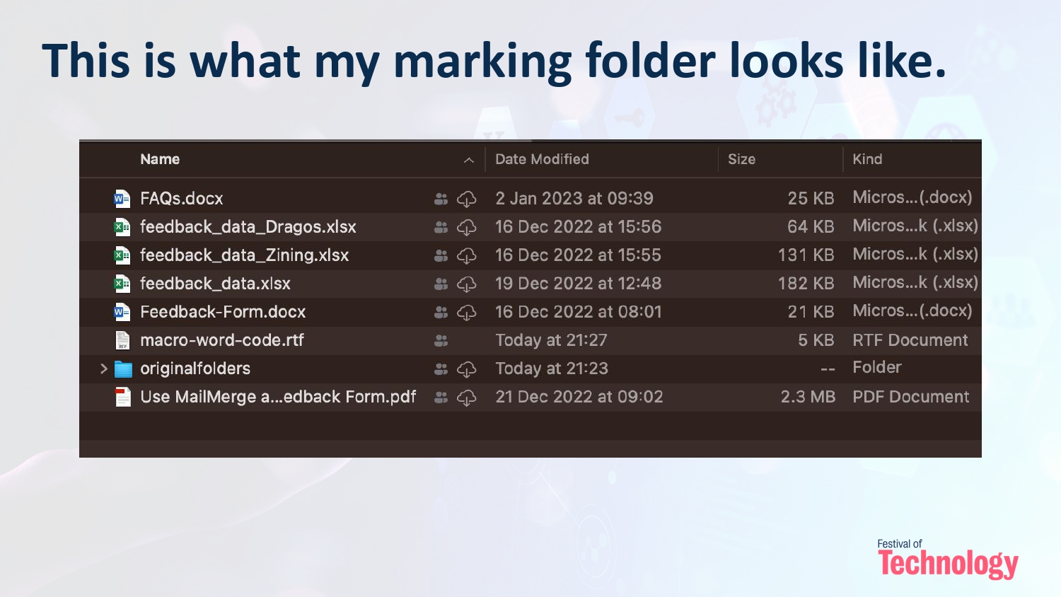 Screenshot of marking folder contents
