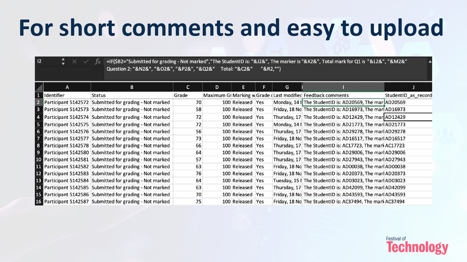 Screenshot of excel file showing comments