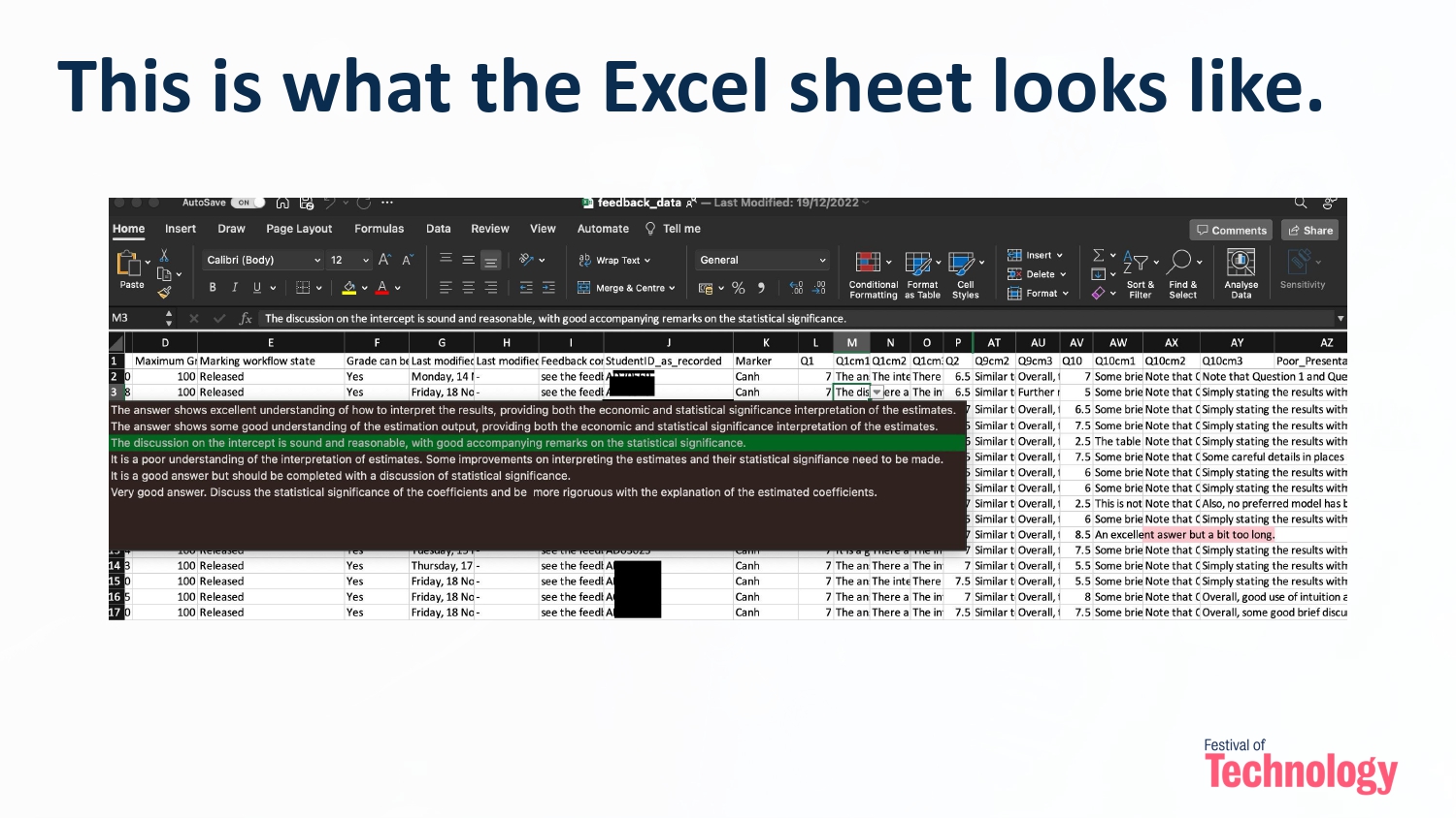 Screenshot of excel sheet