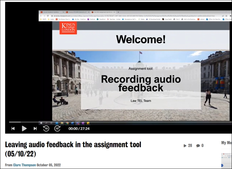 Screenshot of recording audio feedback video tutorial.