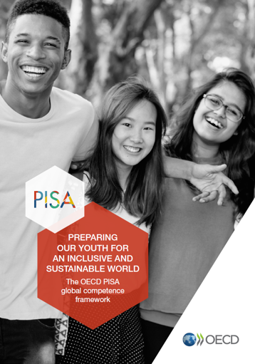 Three young people smiling on a Programme for International Student Assessment (PISA) promotional image from the OECD