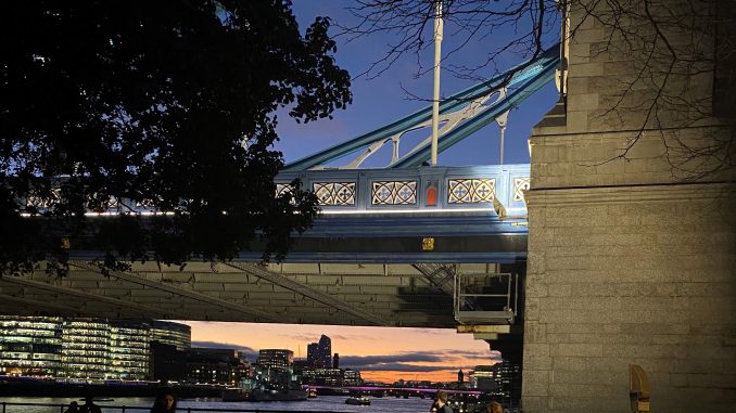 Tower Bridge lit at night