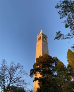 a picture of Sarah, with a Berkeley mascot teddy bear