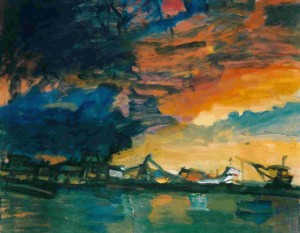 Evening Sky -- Wells, oil on canvas, 25" x 30", 1991