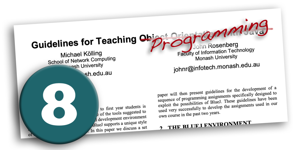 A decorative image showing the test "Guidelines for Teaching Programming" and the number 8.