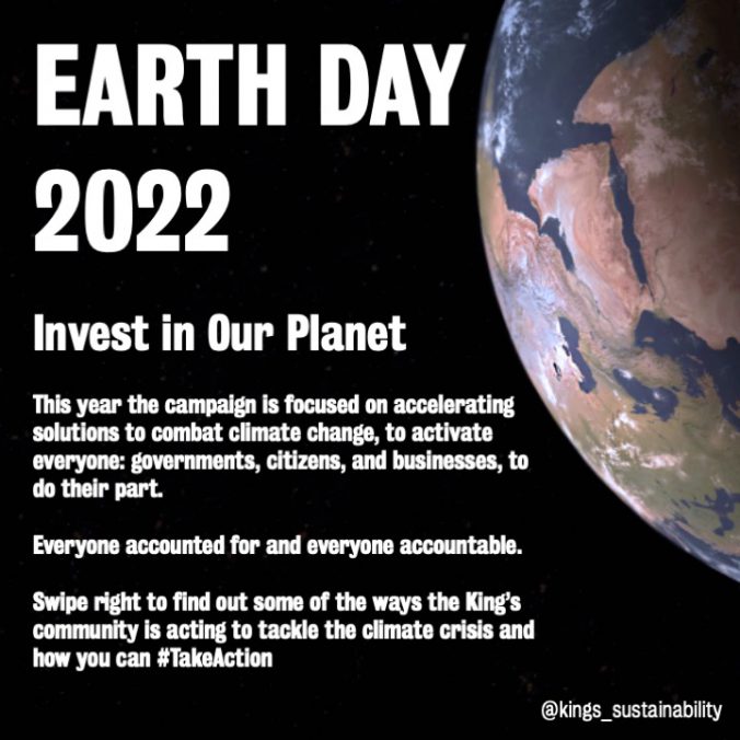 Graphic showing what Earth Day 2022 is about and this year's theme of "Invest in our Planet".